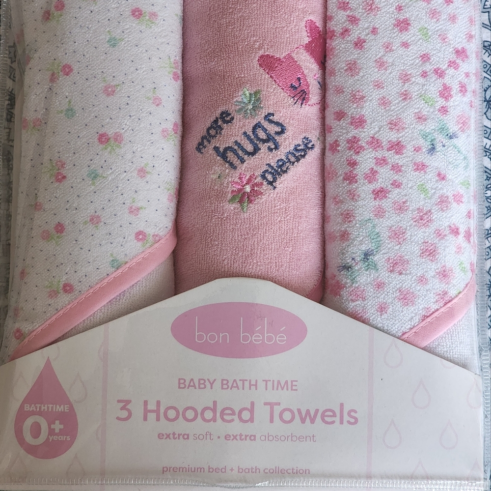 BON BEBE Baby Bath Towels, 3 Hooded Towels, Bathtime 0+ years